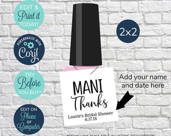 EDITABLE Nail Polish Favor Tags, DIY Nail Favor Tags Template, Mani Thanks Tags, Baby Shower Thank You Tags, DIY Favor Tags Bridal Shower