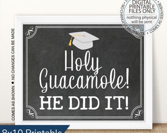 Printable Holy Guacamole He Did It! Graduation Sign, Graduation Taco Bar Sign, Graduation Party Sign, Graduation Taco, High School, Nacho