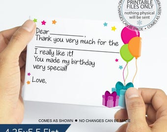 Printable Thank You Postcard, Printable Kids Fill-In Birthday Thank You Card, Birthday Thank You, Kids Thank You Card, Present Thank You
