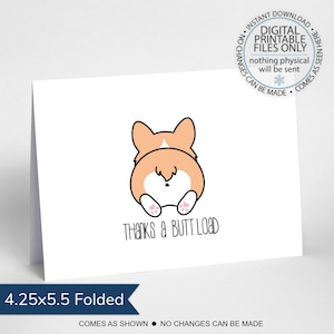 Druckbare Danksagungskarte, Corgis Butt-Dankeskarte, Mitarbeiter-Dankeskarte, Lehrer-Grußkarte, Mitarbeiter-Anerkennung, Dankeskarte