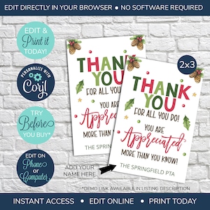 EDITABLE Christmas Appreciation Gift Tag, Teacher Staff Employee School Appreciation Week Gift, Appreciation Tag, Health Care Worker, Nurse