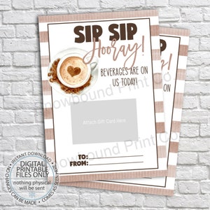 Coffee Thank You Gift Card Holder, Sip Sip Hooray, Latte Appreciation Card Holder, PTO PTA Teacher Staff Employee Volunteer Nurse Label