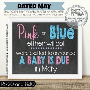 Pink or Blue, Either Will Do, PRINTABLE Pregnancy Announcement, Printable Pregnancy Sign, Chalkboard Sign, Baby Announcement, boy or girl