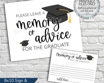 Printable Advice For The Graduate Sign and Cards, High School Graduation, College Graduation, Graduation Advice, Graduation Wishes, Memories