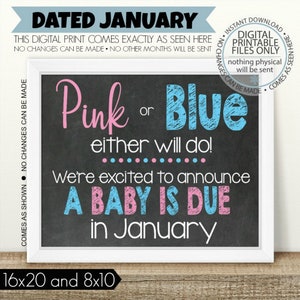 Pink or Blue, Either Will Do, PRINTABLE Pregnancy Announcement, Printable Pregnancy Sign, Chalkboard Sign, Baby Announcement, boy or girl