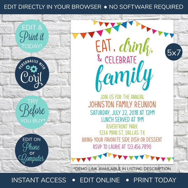 EDITABLE Family Reunion Invitation, Summer Family Reunion, Reunion Invitation, Family Party, Summer Party, BBQ, Picnic, Family Barbecue