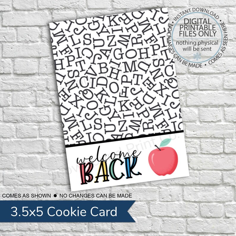 PRINTABLE Mini Cookie Card - 3.5"x5" - Welcome Back to School, Teacher ...