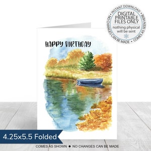 Cartão de aniversário imprimível, cartão de feliz aniversário, cartão de aniversário de paisagem, cartão de felicitações em branco, cartão de aniversário em branco, feliz aniversário
