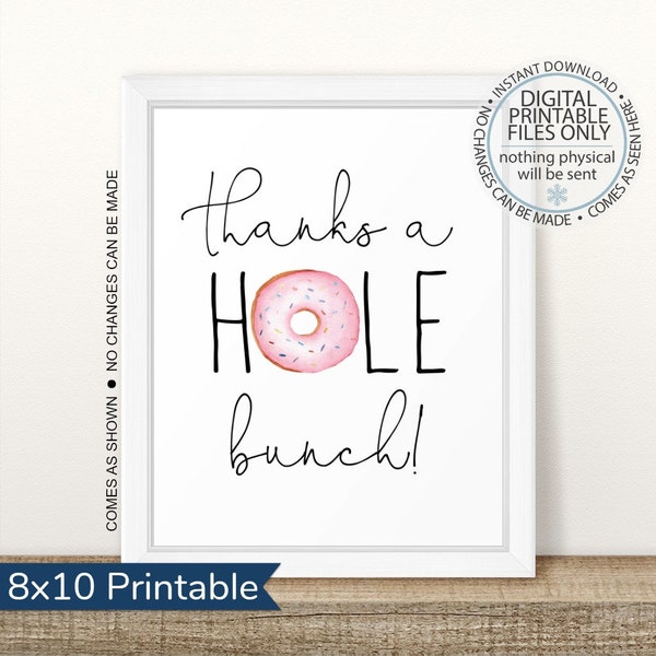 Thanks a Hole Bunch Sign, Donut Thanks Sign, Baby Sprinkle Decor, Donut Baby Shower, Donut Bar Sign, Donut Party Decor, Pink, Donut Party