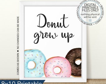 Sinal de festa de rosquinha imprimível, Donut Grow Up para impressão, Sinal de chá de bebê de rosquinha, Decoração de rosquinha azul, Festa de aniversário de rosquinha, Rosquinha de polvilhar bebê