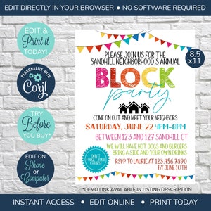 EDITABLE Neighborhood Block Party Invitation, Neighborhood Open House Invitation, Neighborhood Party, Block Party Flyer, Summer Invite