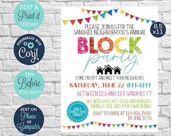 EDITABLE Neighborhood Block Party Invitation, Neighborhood Open House Invitation, Neighborhood Party, Block Party Flyer, Summer Invite