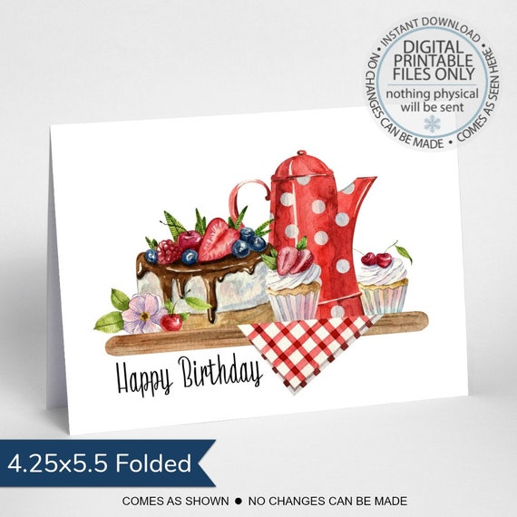 Printable Happy Birthday Greeting Card Tea Greeting Card | Etsy