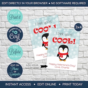 BEWERKBARE klas Valentijnsdagkaarten, je bent cool, Penguin Valentine Card, Penguin Valentijn, Kids Valentijnsdagkaart, Sneeuw