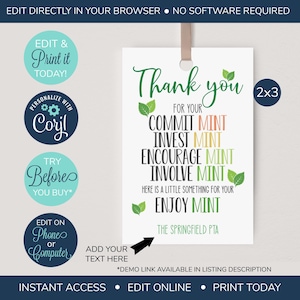 EDITABLE Mint Appreciation Gift Tag, Teacher Staff Employee School Appreciation Week Gift, Appreciation Tag, Health Care Worker, Nurse