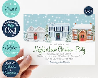 Invitación editable para fiesta de Navidad, invitación a casa abierta de Navidad, fiesta de barrio, invitación a fiesta navideña, invitación a fiesta de barrio