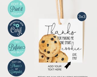 Etiquetas EDITÁVEIS para biscoitos inteligentes, Obrigado por me fazer um biscoito inteligente para imprimir, Etiquetas para presente de agradecimento a professores, Etiqueta de agradecimento a professores