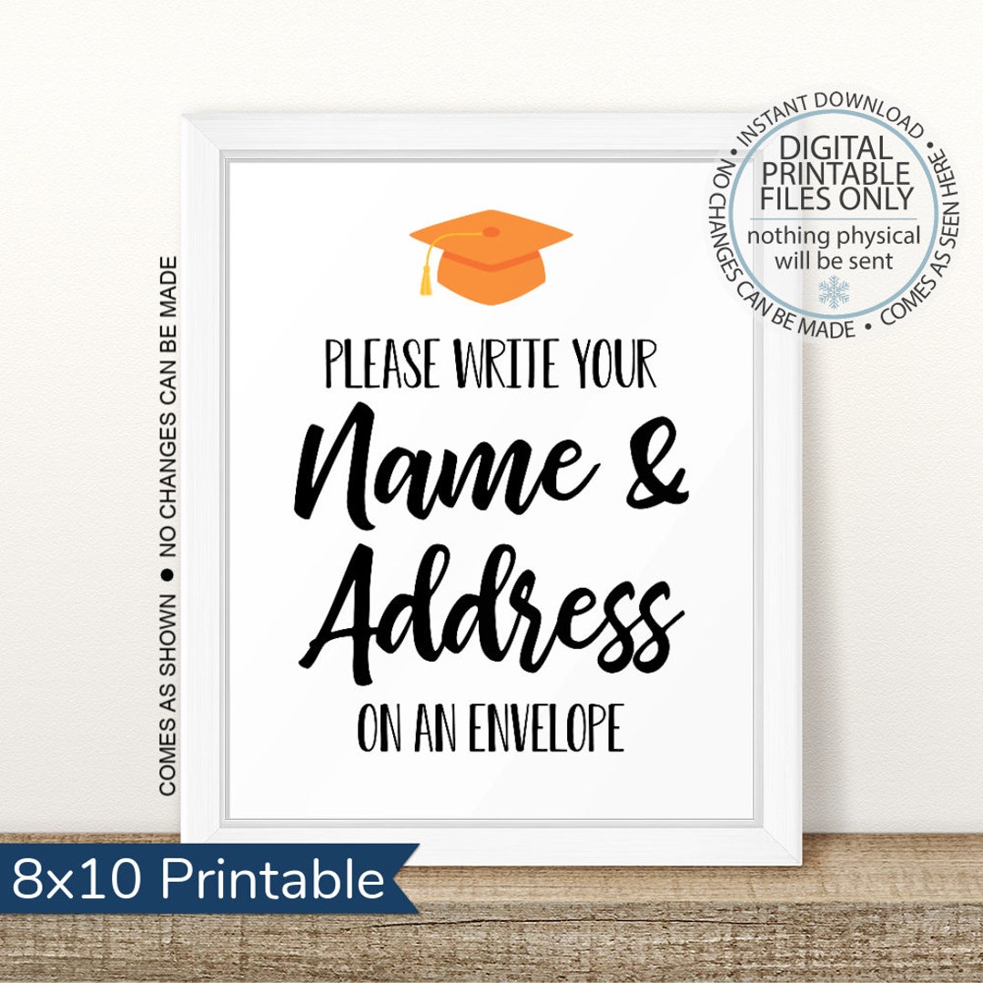 Printable Graduation Address Your Envelope Sign, Address Your Thank You Card,  Help the Busy Graduate, Write Your Address, Orange - Etsy