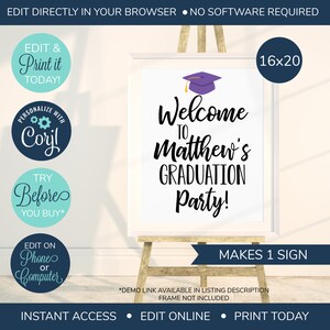 PRINTABLE Graduation Party Welcome Sign, Class of 2025, Open House Sign, Graduation Party Sign, High School Grad, College Grad, Purple