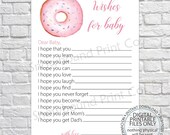 Printable Wishes for Baby Shower Game, Shower Wishes for Baby, Baby Sprinkle Game, Guest Book alternative, Baby Girl Shower, Donut Shower