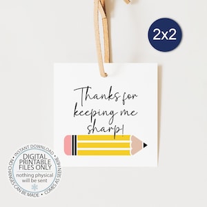 Druckbare Danke, dass Sie mich scharf halten Geschenkanhänger, quadratische Tags, Geschenk für Lehrer, Lehrer Dankeschön Geschenkanhänger, Hangtag
