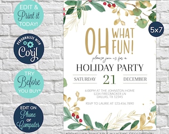 EDITABLE Christmas Party Invitation, Christmas Invitation, Christmas Invites, Dinner Party Invitation, Holiday Party Invitation, Holly