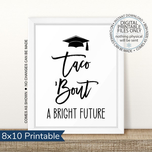 Printable Taco 'Bout a Bright Future Graduation Sign, Graduation Taco Bar Sign, Graduation Party Sign, Graduation Taco, High School, Nacho