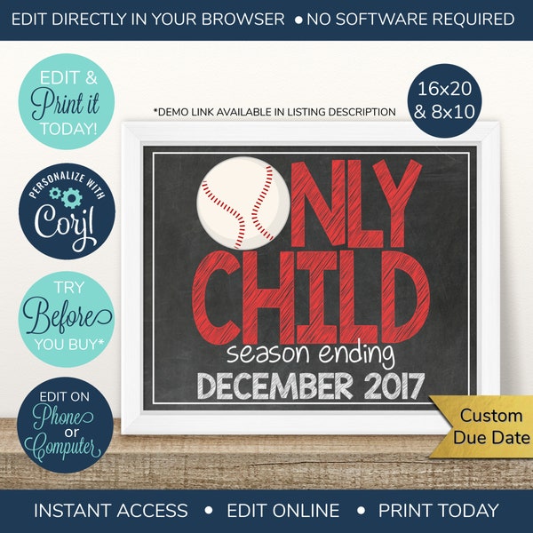EDITABLE Baseball Pregnancy Announcement, Only Child Expiring, Big brother, Big sister, Chalkboard Sign, Baby number 2, second pregnancy