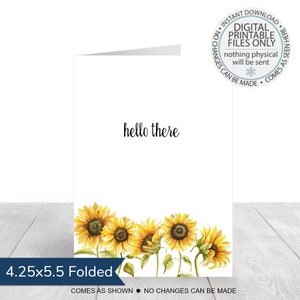 Tarjeta de felicitación hola imprimible, tarjeta de felicitación de girasol, tarjeta de felicitación simple, tarjeta de felicitación en blanco, tarjeta sólo porque, hola, girasol