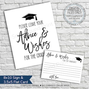Letreros y tarjetas con consejos para graduarse, consejos para graduarse, deseos de graduación, recuerdos, graduación de la escuela secundaria y la universidad