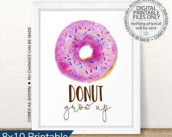 Sinal de festa de rosquinha imprimível, Donut Grow Up para impressão, sinal de chá de bebê de rosquinha, decoração de rosquinha rosa, festa de aniversário de rosquinha, rosquinha de polvilho de bebê