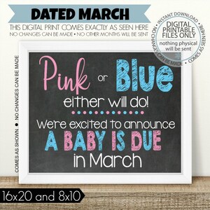 Pink or Blue, Either Will Do, PRINTABLE Pregnancy Announcement, Printable Pregnancy Sign, Chalkboard Sign, Baby Announcement, boy or girl