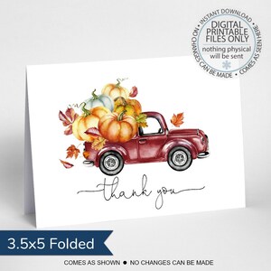 Carte de remerciement d'automne imprimable, carte d'appréciation, merci de douche de bébé, carte de remerciement pliée, carte de remerciement de Thanksgiving, citrouille d'automne