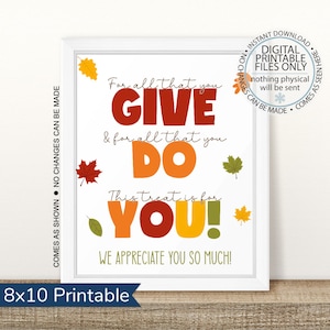 Printable Thank You for All You Do, You are Appreciated, Fall Thanksgiving, Teachers Nurses PTO Staff Employee Volunteers Appreciation