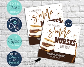 EDITABLE S'more Appreciation Gift Tag, Nurse Appreciation Week Gift, Appreciation Tag, Health Care Worker, Nurse Thank You, Smore Nurses