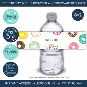 EDITABLE Donut Water Bottle Wraps, Donut Party Labels, Donut Birthday, Donut Water Bottle Labels, Donut Party Printable, Donut bottle wraps