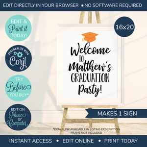 PRINTABLE Graduation Party Welcome Sign, Class of 2025, Open House Sign, Graduation Party Sign, High School Grad, College Grad, Orange