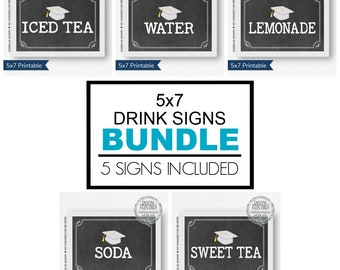 Printable Graduation Drink Signs, Graduation Open House, Drink Station signs, Drink signs, Beverage Station, Food Station Signs, Grad Party