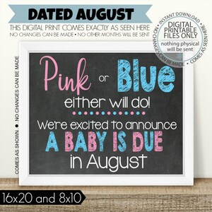 Pink or Blue, Either Will Do, PRINTABLE Pregnancy Announcement, Printable Pregnancy Sign, Chalkboard Sign, Baby Announcement, boy or girl