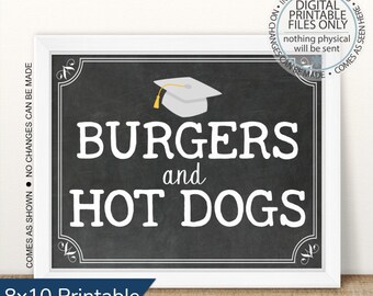 Graduation Party Hamburgers and Hot Dogs, Open House Sign, Graduation Party, All the fixin's, Burger Bar sign, Hot Dog sign, Graduation Food