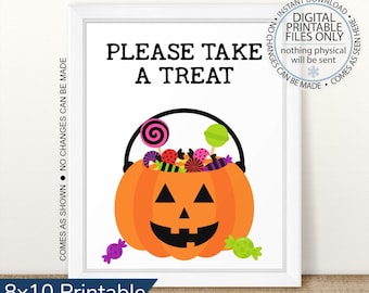 Printable Halloween Treat Sign, Please Take a Treat Sign, Halloween Candy Sign, Trick or Treat Sign, Candy Station Sign, Please Take One