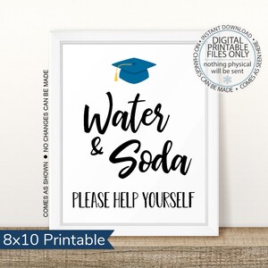 Graduation Party Water and Soda Sign, Open House Sign, Graduation Party, Drink Station sign, Drink sign, Beverage Station, Graduation Food