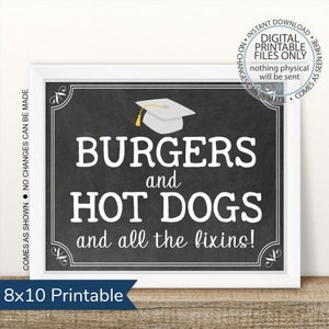 Graduation Party Hamburgers and Hot Dogs, Open House Sign, Graduation Party, All the fixin's, Burger Bar sign, Hot Dog sign, Graduation Food