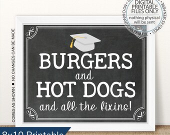 Graduation Party Hamburgers and Hot Dogs, Open House Sign, Graduation Party, All the fixin's, Burger Bar sign, Hot Dog sign, Graduation Food