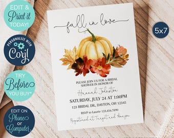 EDITABLE Fall Bridal Shower Invitation, Autumn Leaves Invite, Bridal Shower, Floral Bridal Shower, Wedding Shower Invitation, Fall Shower