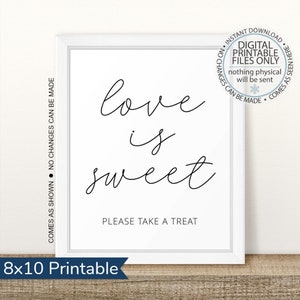 Printable Love Is Sweet Sign, Love Is Sweet, Candy Bar Sign, Dessert Bar sign, Wedding Sign, Wedding Favors Table Sign, Wedding Favors Sign