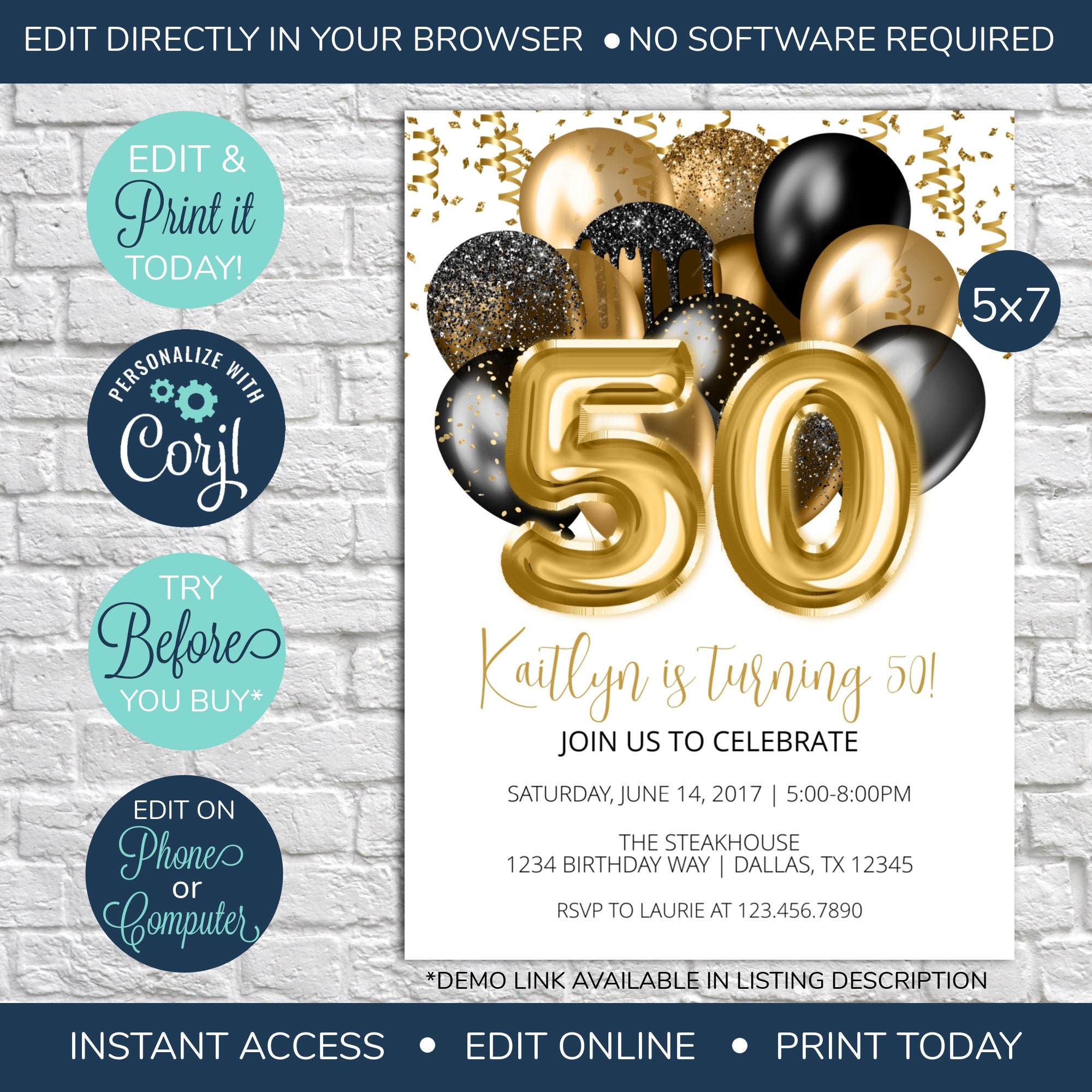 Inviti Compleanno 50 Anni - Confezione Da 36 Biglietti Con Buste, Formato A6, Per Uomini E Donne - Foto 10