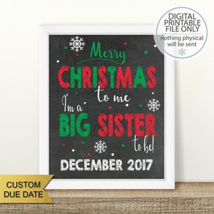 PRINTABLE Christmas Pregnancy Announcement, Merry Christmas to me, Christmas Big Sister Announcement, Baby Number 2, Sister Sign, 2nd Baby image 1