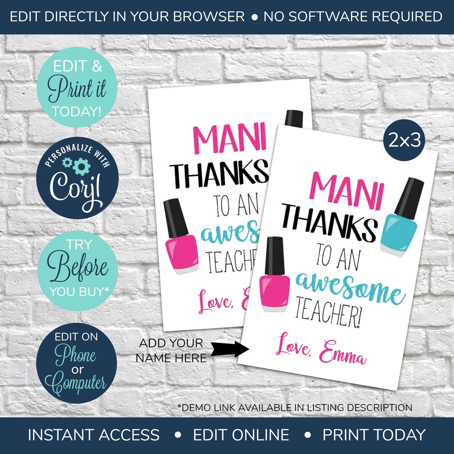 EDITABLE Mani Thanks Teacher Tag Printable Thank You for - Etsy