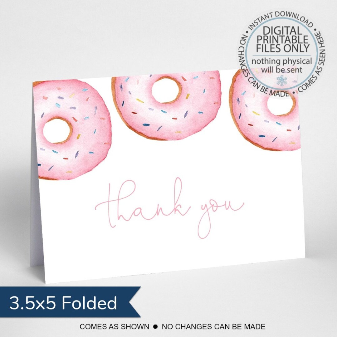 Printable Thank You Card, Donut Thank You Card, Donut Thank You Note ...